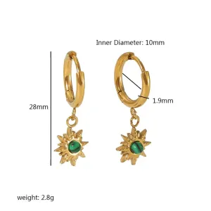 1 Paire De Boucles D'Oreilles Pendantes Pour Femme, Série Simple, Motif Soleil/Lune, En Acier Inoxydable Plaqué Or , Pierres Naturelles h5
