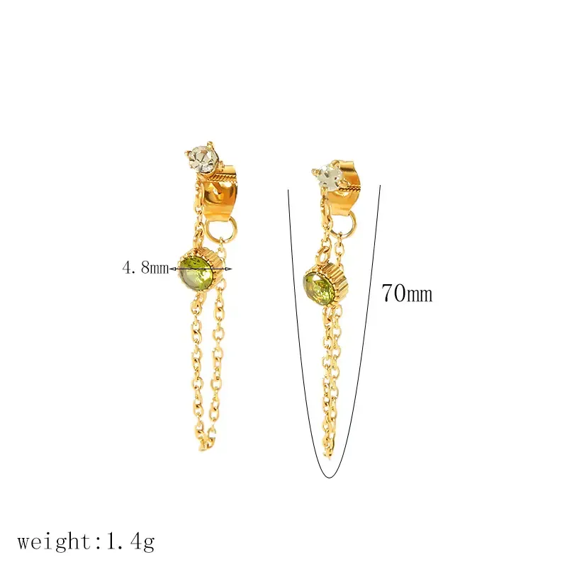 1 Paire De Boucles D'Oreilles À Pampilles En Diamant Coloré En Acier Inoxydable Plaqué Or  Exquises Et À La Mode Pour Femmes À Porter Au Quotidien 