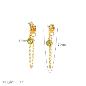 1 Paire De Boucles D'Oreilles À Pampilles En Diamant Coloré En Acier Inoxydable Plaqué Or  Exquises Et À La Mode Pour Femmes À Porter Au Quotidien h5 
