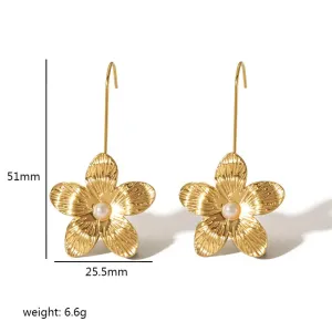 1 Paire De Boucles D'Oreilles Exquises Et À La Mode En Acier Inoxydable Plaqué Or  Avec Perles Et Fleurs Pour Femmes À Porter Au Quotidien h5 