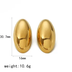 1 Paire De Boucles D'Oreilles Ovales Longues Et Brillantes En Acier Inoxydable Plaqué Or Pour Bijoux Pour Femmes À Porter Au Quotidien h5