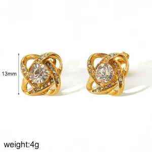 1 Paire De Boucles D'Oreilles Géométriques Creuses En Acier Inoxydable Plaqué Or  Avec Des Points Et Des Diamants, Pour Un Usage Quotidien Pour Femmes h5 