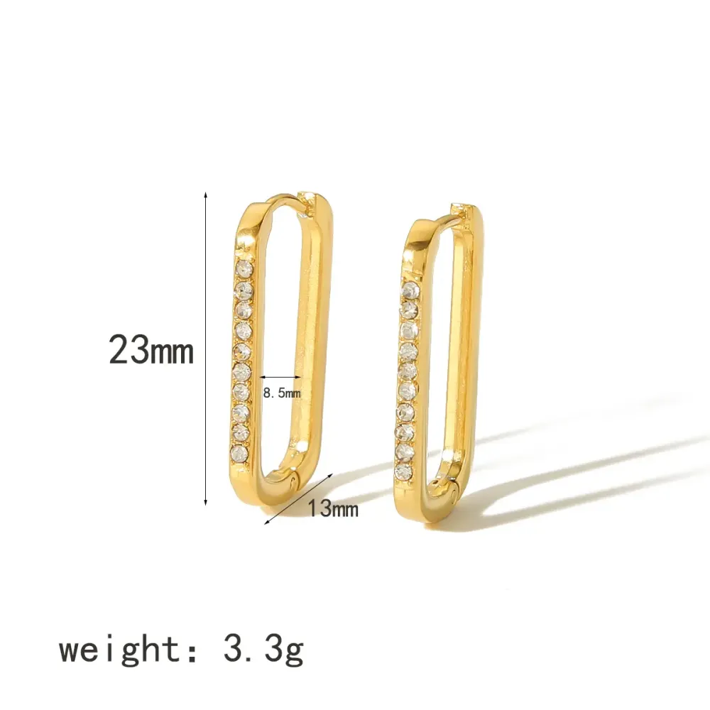 1 Paire De Boucles D'Oreilles Créoles Rectangulaires En Acier Inoxydable Plaqué Or , Simples Et Élégantes, En Forme De Diamant, Pour Bijoux Pour Femmes À Porter Au Quotidien