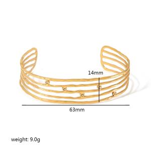 1 Paire De Bracelets Ouverts Multi-Lignes Creux En Acier Inoxydable Plaqué Or , Classiques Et Tendance, Avec Zircons h5 