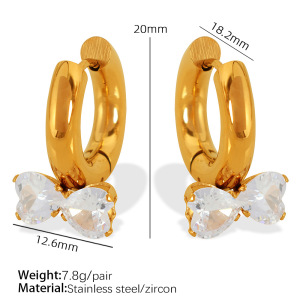 1 Paire De Boucles D'Oreilles Pendantes Pour Femme, Série Romantique, Nœud Papillon, En Acier Inoxydable Plaqué Or  Et Zircone h5 