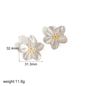 1 Paire De Boucles D'Oreilles Pour Femme En Acier Inoxydable Plaqué Or , Motif Fleur Simple h5