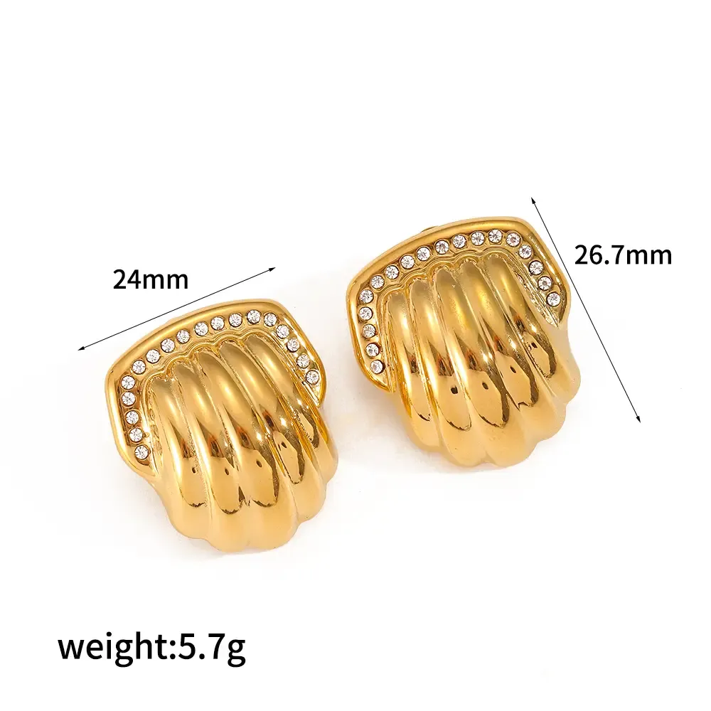 1 Paire De Boucles D'Oreilles À Tige Géométriques En Acier Inoxydable Plaqué Or Pour Femme, Série Simple