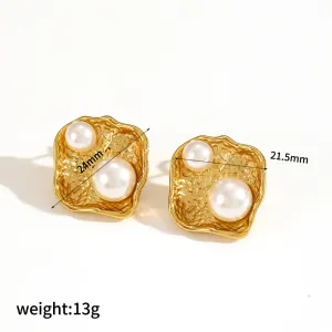1 Paire De Boucles D'Oreilles À Tige En Acier Inoxydable Plaqué Or  Avec Perles Artificielles Pour Femme, Style Tortue, Série Simple Et Luxueuse h5 