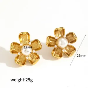 1 Paire De Boucles D'Oreilles À Tige Élégantes En Acier Inoxydable Plaqué Or  Avec Perles Artificielles Pour Femme, Série Classique h5 