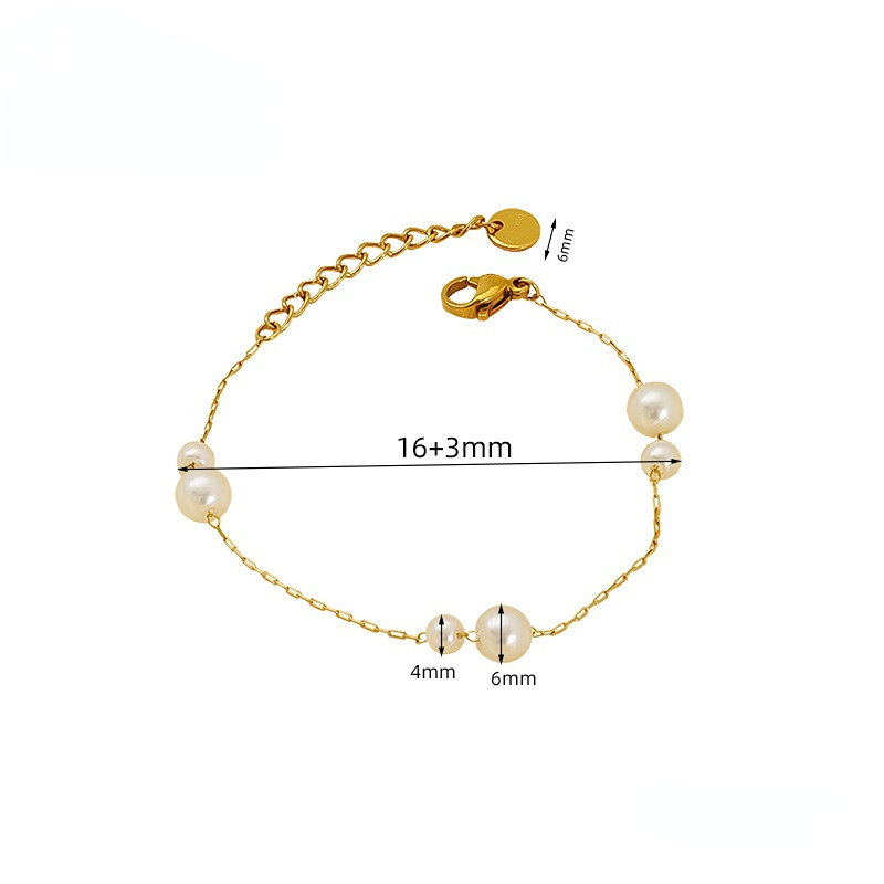 Bracelet Chaîne En Acier Inoxydable Plaqué Or Avec Perles Artificielles Pour Femme, 1 Pièce