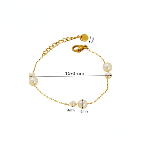 Bracelet Chaîne En Acier Inoxydable Plaqué Or Avec Perles Artificielles Pour Femme, 1 Pièce h5