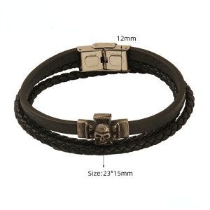 1 Paire De Bracelets Rétro En Cuir Tressé Avec Motif Tête De Mort Pour Homme, Fermoir Magnétique En Acier Titane, Accessoires Pour Homme h5