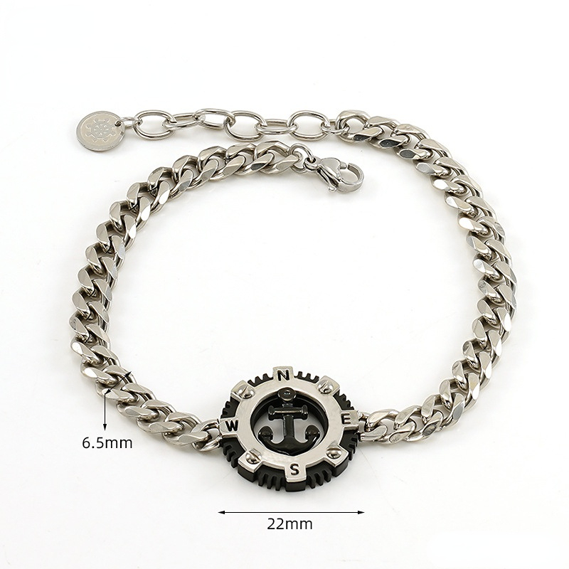 1 Paire De Bracelets Ronds Personnalisés En Acier Inoxydable Pour Hommes, Style Hip-Hop, Tendance, Assortis, À La Mode, Style Ancre 