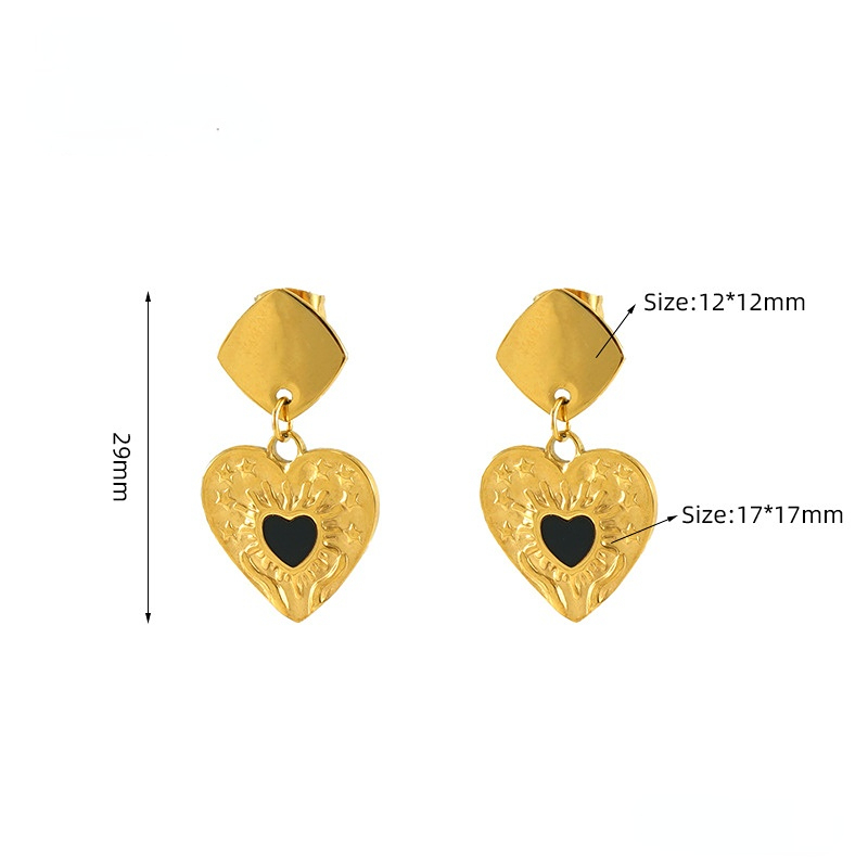 1 Paire De Boucles D'Oreilles En Acier Inoxydable, Simples, Géométriques, En Forme De Goutte D'Huile, En Forme De Cœur, En Titane Plaqué Or , À Motif Martelé, Polyvalentes, Pendantes Pour Femmes
