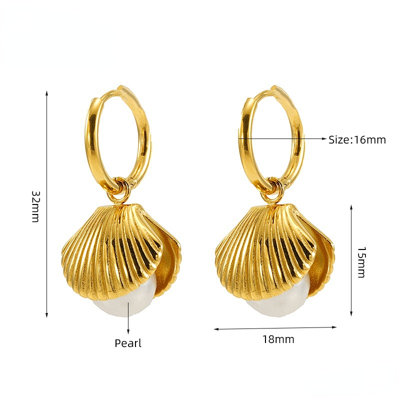 1 Paire De Boucles D'Oreilles En Coquillage De Perles, Style Simple Et Tendance, Ensemble De Bijoux Pour Femmes, Collier Léger Et Luxueux, Haut De Gamme, Pendentifs Pour Femmes