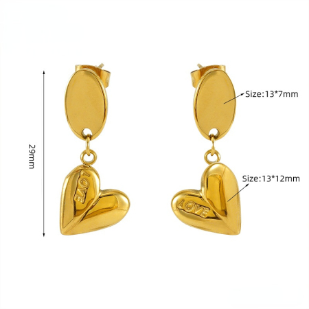 1 paire de boucles d'oreilles rétro en acier inoxydable plaqué or en forme de cœur pour femmes, boucles d'oreilles en acier titane à la mode, boucles d'oreilles pendantes pour femmes