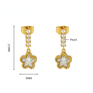 1 Paire De Boucles D'Oreilles En Perles D'Acier Inoxydable De Style Transfrontalier Pour Femmes, Boucles D'Oreilles En Étoile En Zircon Assorties, Boucles D'Oreilles Pour Femmes, Boucles D'Oreilles Pendantes h5