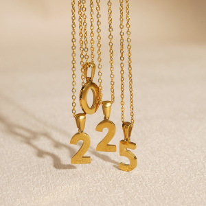 Collier Avec Pendentif En Acier Titane Plaqué Or  Pour Femme, Série Simple, Numéro Quotidien h5 Image2