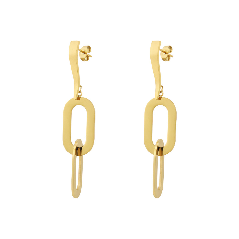 1 Paire De Boucles D'Oreilles Pendantes Géométriques Simples En Acier Titane Couleur Or Pour Femme