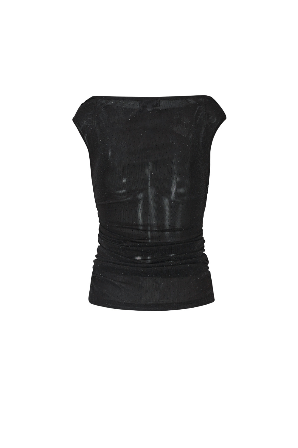 Tissu Polyester Fibre Haut Sans Manches Femme Sexy Transparent Couleur Unie h5Image3