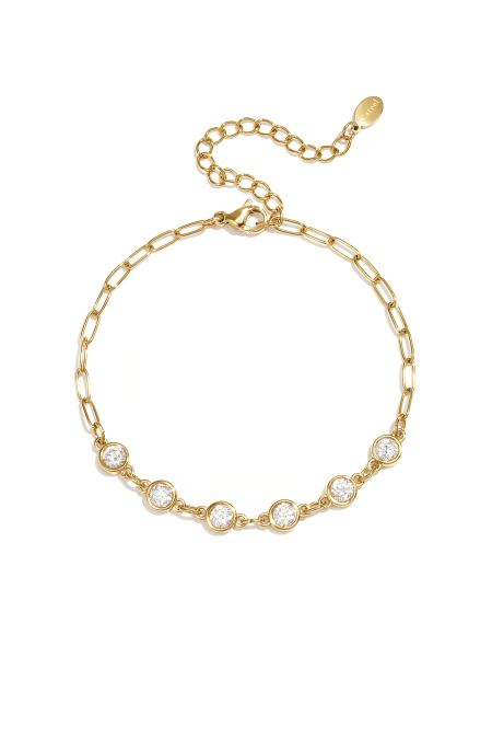Bracelet à maillons orné de pierres rondes en oxyde de zirconium