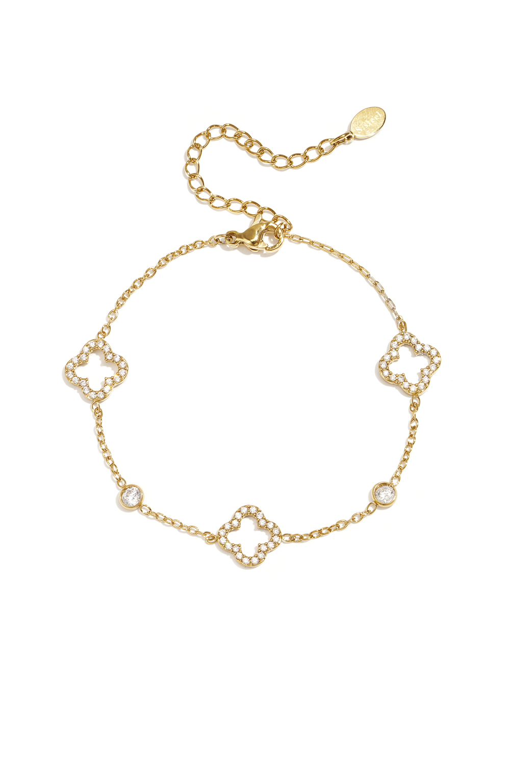 Bracelet Ajouré Orné De Trèfles Et De Pierres Incrustées. 