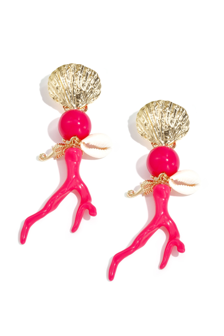 Boucles d'oreilles avec pendentifs en corail et motifs marins