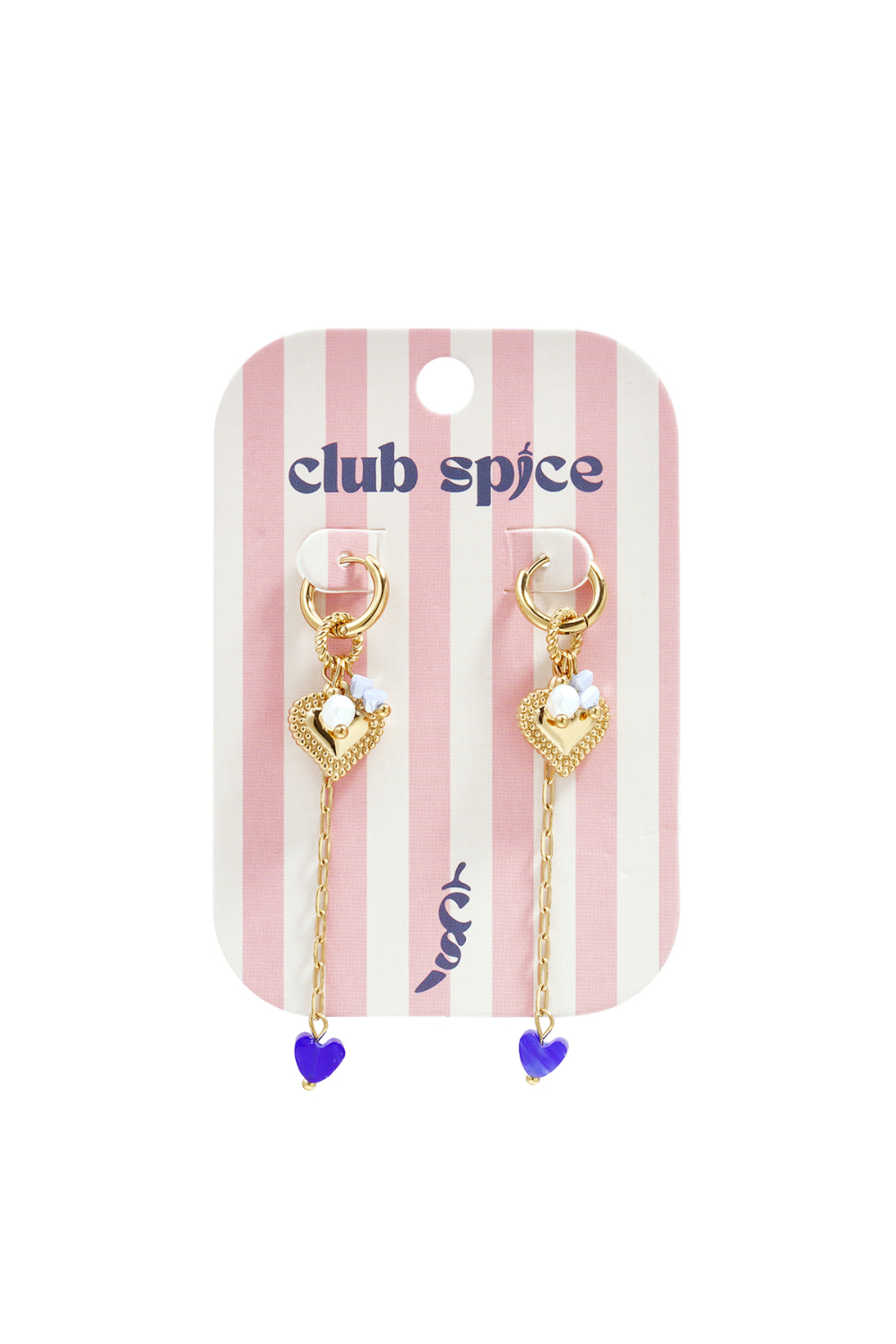 Petites Boucles D'Oreilles Créoles Avec Longue Chaîne, Cœur Et Perles h5Image3