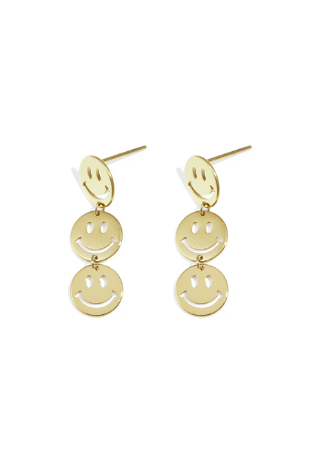 Boucles d'oreilles pendantes en acier inoxydable, motif visage souriant, collection décontractée et simple pour femmes