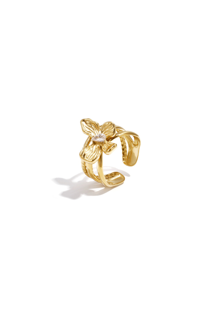 Bague imposante à plusieurs niveaux ornée de fleurs et de pierres