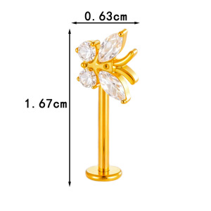 Boucle D'Oreille Piercing En Alliage De Titane Et Zircon Couleur Or, 1 Pièce h5 Image2