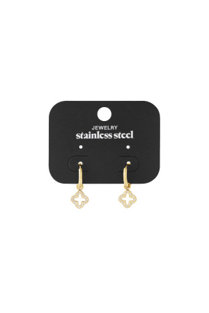 Boucles D'oreilles Trèfle Avec Pierres De Zircon Acier Inoxydable h5 Image5