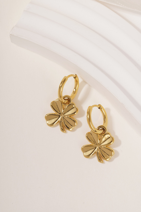 Boucles d'oreilles basic trèfle à quatre feuilles - doré Acier Inoxydable 2