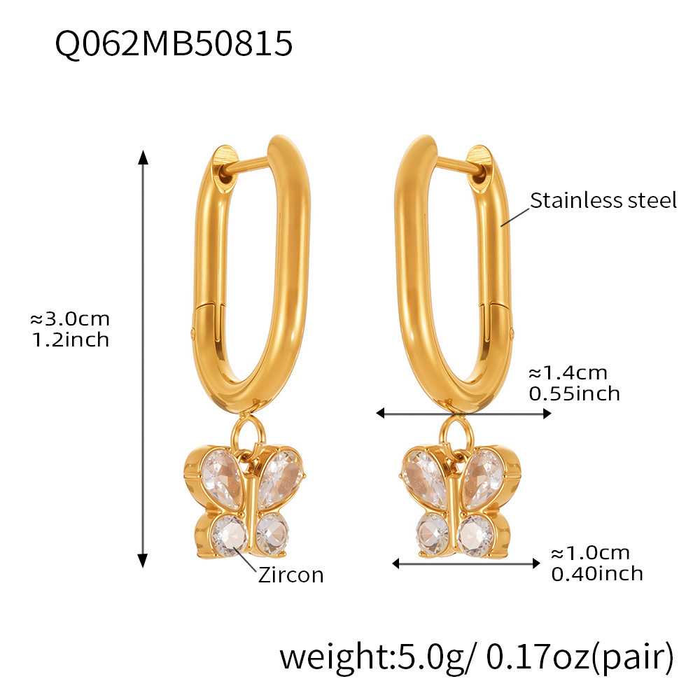 Boucles D'Oreilles Pendantes Pour Femme, Motif Papillon, En Acier Inoxydable Étanche, Couleur Or (1 Paire). 