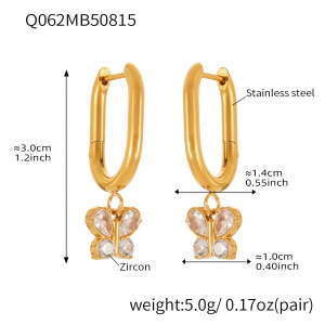 Boucles D'Oreilles Pendantes Pour Femme, Motif Papillon, En Acier Inoxydable Étanche, Couleur Or (1 Paire). h5 
