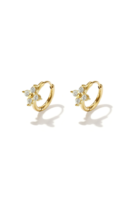 Petites Boucles D'Oreilles Créoles Avec Des Pierres En Forme De Trèfle