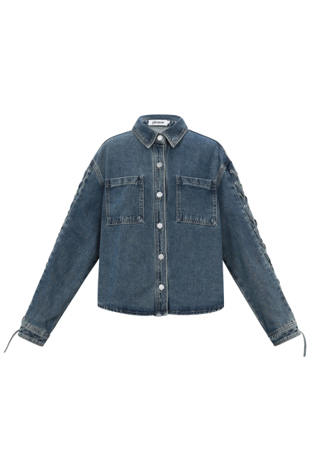 Coton Tissé Veste En Jean Femme Casual Avec Lacets 2