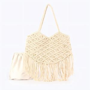 Sacs De Plage Classiques À Pompons En Coton Tissé Pour Femmes h5 Image2