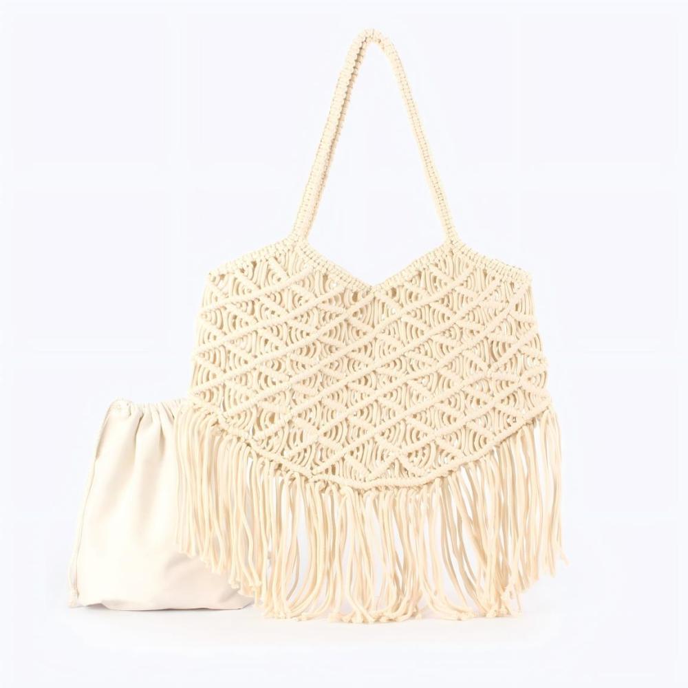 Sacs De Plage Classiques À Pompons En Coton Tissé Pour Femmes h5Image2