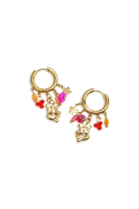 Petites boucles d'oreilles créoles avec chaînette et perles