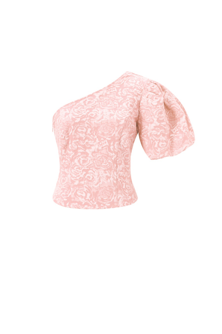 Tissu en Fibre de Polyester Tissée Haut Femme à Épaule Unique Imprimé Floral Élégant 2