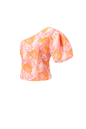 Tissu Polyester Fibre Haut Femme À Épaule Unique Élégant Imprimé Floral h5 Image2