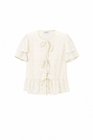 Tissu Polyester Fibre Femmes Tops Manches Courtes Élégant Attache Uni h5 