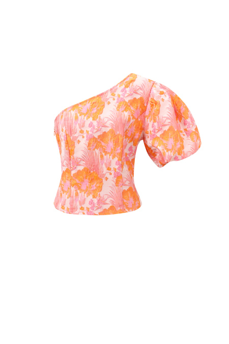 Tissu Polyester Fibre Haut Femme à Épaule Unique Élégant Imprimé Floral 2