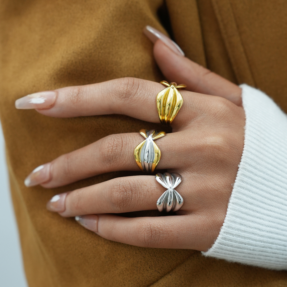 Bague Femme Tendance, En Acier Inoxydable Doré, Forme Irrégulière, Étanche, À Porter Au Quotidien. h5Image3