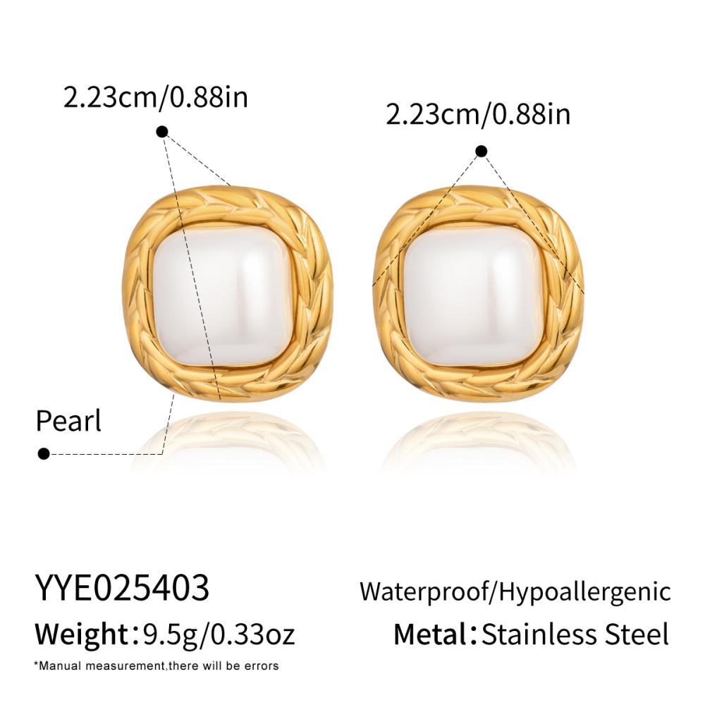 Ensemble De Boucles D'Oreilles Élégantes En Acier Inoxydable Doré Et Perles, Imperméables. 