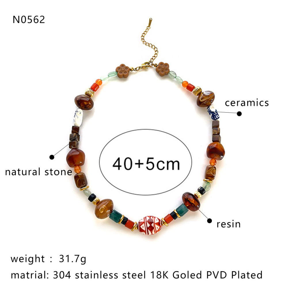 Collier De Perles En Résine Et Pierre Naturelle (1 Pièce) Image2
