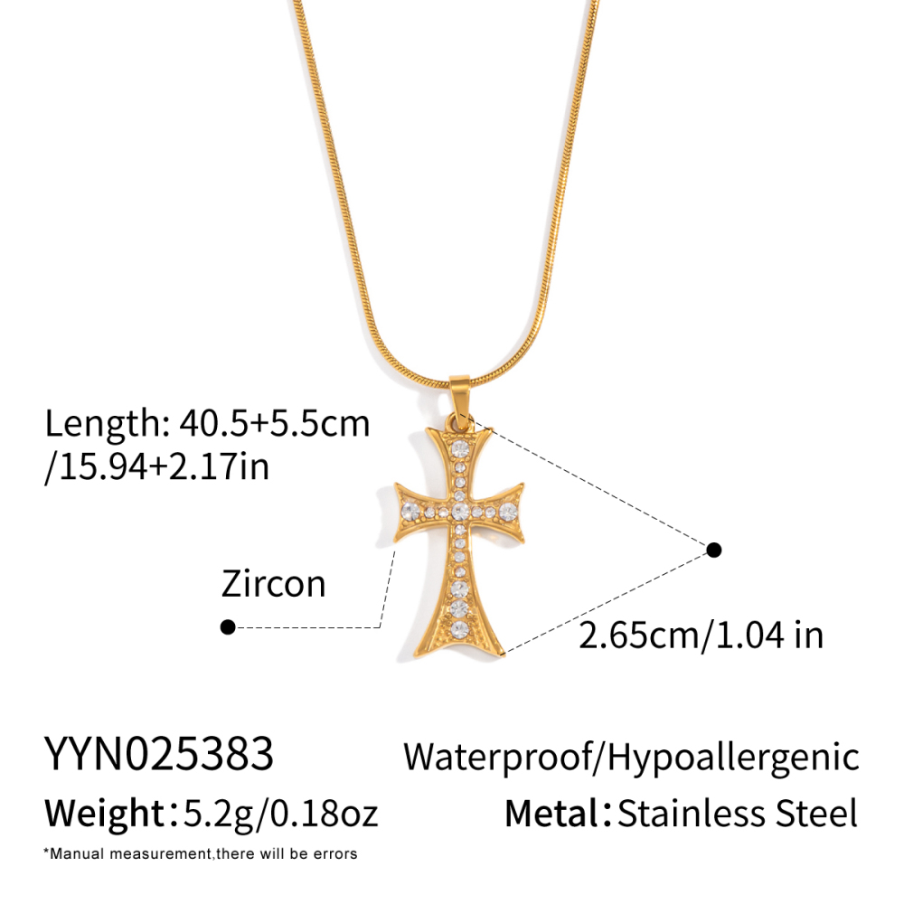Ensemble Collier Et Collier En Acier Inoxydable Imperméable En Forme De Croix Avec Zircon Doré