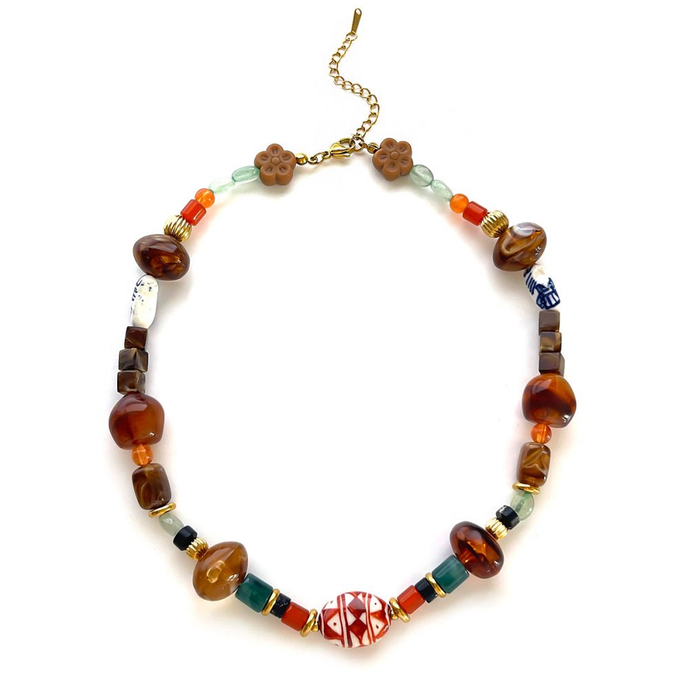Collier De Perles En Résine Et Pierre Naturelle (1 Pièce) 