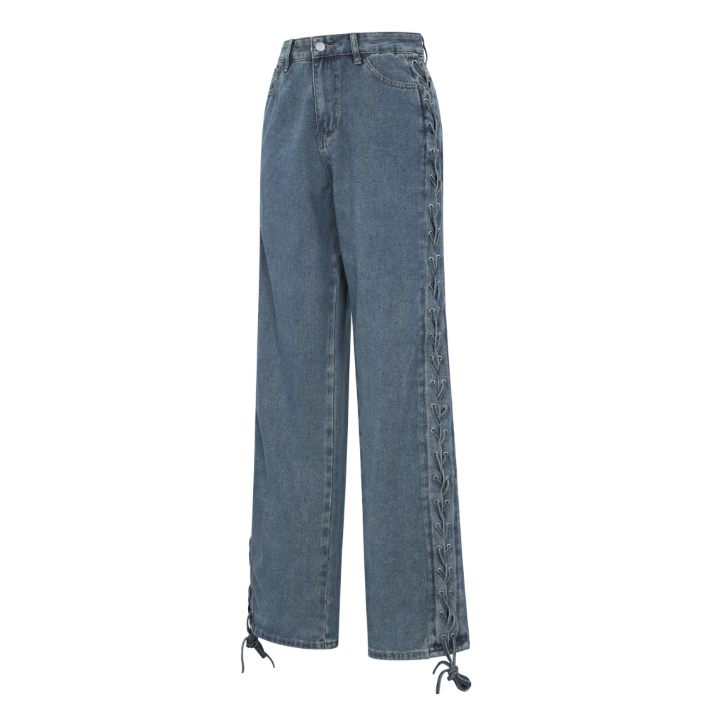 Coton Tissé Pantalon Droit Femme Avec Lacets Décontracté h5Image2